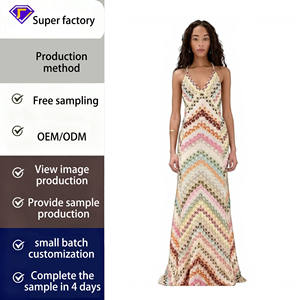 Women's Custom Bohemian Maxi <strong>Dress</strong>: 2025 Summer <strong>Chevron</strong> Print Halter Backless Beach <strong>Dress</strong> (OEM/ODM) - Product Image 2