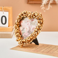 Cadre photo en résine sculptée style européen, motif rose dorée en forme de cœur, écologique, décoration romantique pour mariages et chambres