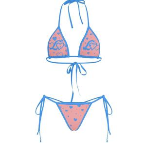 Women's Pink Blue Heart Print Halter <b>Bikini</b> <b>Set</b> 2 Piece Tie Side Swimwear Stretch Spandex Polyester Beachwear - Product Image 2