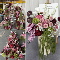 Bunga Hydrangea Anthurium Sutra Buatan Warna Abu-abu Ungu Merah Tua Dekorasi Latar Belakang Hari Valentine Paskah Buatan Tangan Panjang