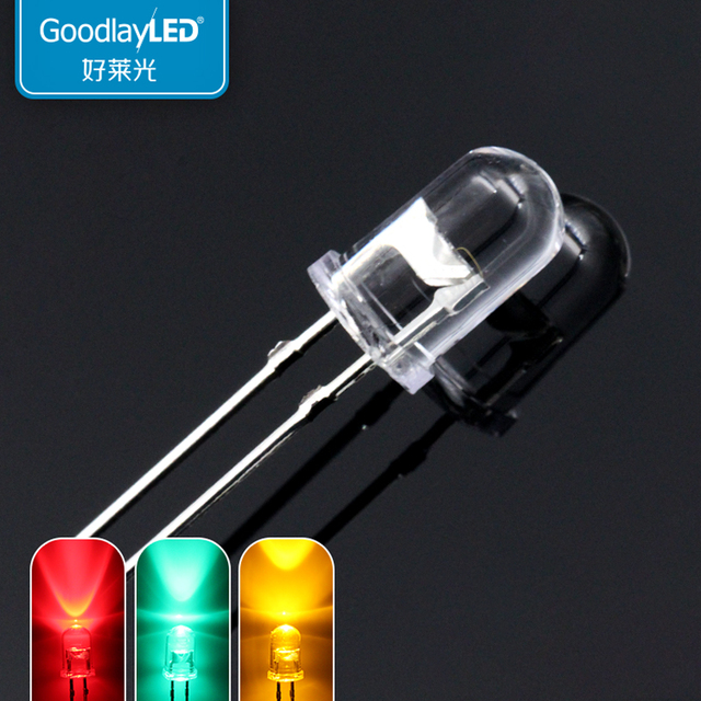 1000pcs Directly Inserted F5/5mm Round Short Foot Transparent LED Beads Red Yellow Green Traffic High Light Lamp DIP LED