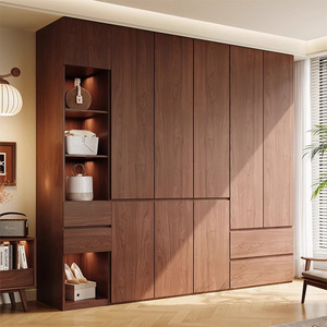 Moderner Melamin-Kleiderschrank mit Massivholz-Rattantür und Scharnier-Schranktüren - Product Image 2