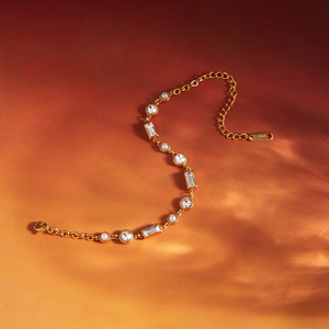 J&amp;D Elegant <strong>Aesthetic</strong> Shimmering Crystal <strong>Bracelet</strong> White Geometric Pearl Steel <strong>Bracelet</strong> Tarnish Free Everyday Wear Trendy Jewelry - Product Image 6