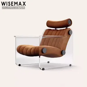 WISEMAX家具现代豪华皮椅亚克力悬挂环绕椅，带靠背单扶手椅，适用于家庭酒店