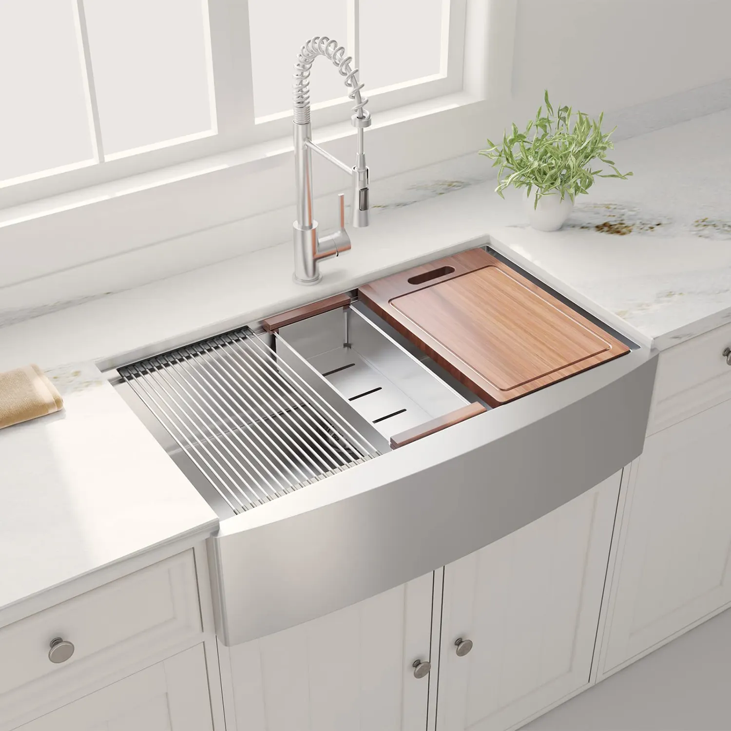 USA 36 inch Workstation Farmhouse Kitchen Sink Apron Front Single Bowl Stainless Steel Kitchen Sink