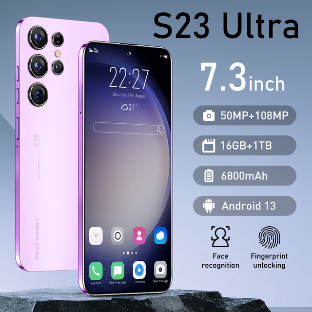 Hot Selling Mobile Phone S23Ultra Smart Phone Real 4GB Mobile Phone 6.6 Inch Perforation HD Screen Telefonos Inteligentes