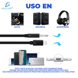 Cable de audio ELE-GATE de 3,5 mm con conector de 8 pines para auriculares con cable, sistema de audio estéreo para el hogar y sistema de audio para automóvil, compatibilidad universal - Product Image 2