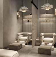 Design d'intérieur de salon de beauté de luxe avec postes de soins et mobilier d'aire de réception pour entreprise de spa