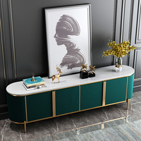 Ensemble de meuble TV et table basse en bois avec plateau en marbre moderne et luxueux pour salon, console beige, design de meubles