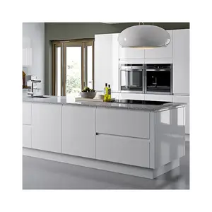 High gloss melamine vinyl wrap door display kitchen cabinet prices white painting wood cabinets sale