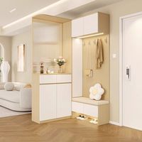 Moderner Holzpaneel-Eckschrank mit Integriertem Glasschirm und Schuhhocker für Wohnzimmer, Küche, Aufbewahrung, Wohnmöbel