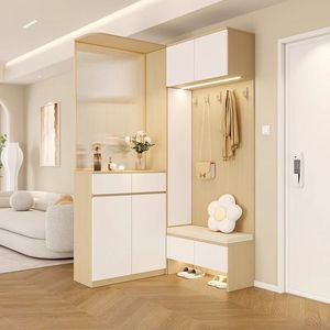 <span class=keywords><strong>Meuble</strong></span> d'entrée d'angle moderne et simple en panneaux de bois avec écran en verre intégré, tabouret à chaussures et rangement pour salon et cuisine, mobilier de maison - Product Image 4