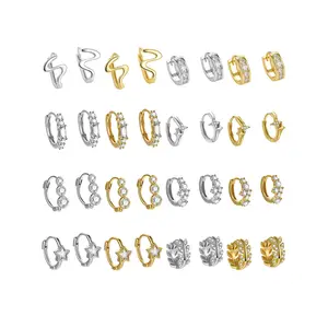 S925 Sterling Silver Earrings Dainty CZ Diamond Geometric Hoop Earrings Hot Selling Fine Jewelry For Women Gift