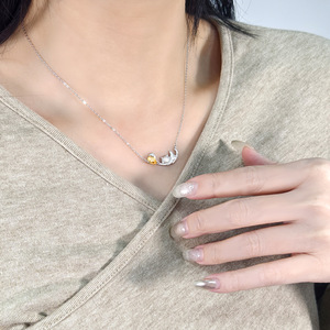 9 Colliers pour filles en argent sterling 925 plaqué rhodium, avec pierres naturelles taillées en poire de 5*7mm, finition mate brossée, motif chat mignon - Product Image 4