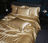 Parure de lit 4 pièces en soie filigranée or champagne, douce et soyeuse, hydratante et respectueuse de la peau, pour la maison et l'hôtel