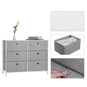 Commode de rangement moderne en tissu avec 3 bacs et 6 tiroirs à ouverture facile pour la literie et les chaussures - Product Image 1