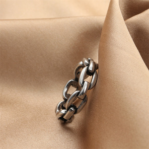 Men's Titanium Steel Chain <b>Ring</b> Silver Retro Punk Style Geometric Design 280622 - Product Image 3