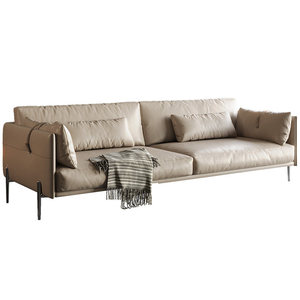 Sofá Individual Minimalista Italiano de Cuero Genuino con Patas Metálicas para Sala de Estar, Diseño Nórdico Moderno, de Patas Altas y Móvil - Product Image 4