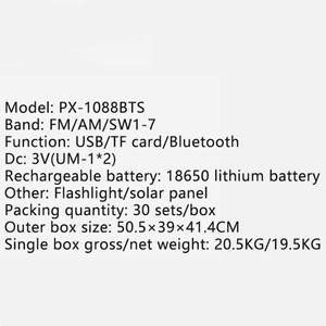 Solar Powered 9 Band FM AM SW Radio X Bass <b>MP3</b> <b>Player</b> <b>USB</b> TF Rechargeable Portable Outdoor Home Use - Product Image 5