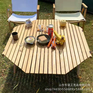 โต๊ะพับแปดเหลี่ยมไม้บีช 60x60x45 ซม. โต๊ะปิกนิกพกพาสำหรับตั้งแคมป์กลางแจ้ง - Product Image 3
