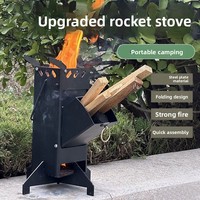 Réchaud à bois Rocket pliable et portable en acier, avec déflecteur multi-vent épaissi, simple et manuel, pour le camping et le terrain