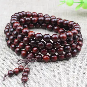 Multilayer Small Leaf Red Sandalwood Beaded Bracelet 108 Buddha Beads Wooden Rosary Bracelet