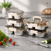 Boîte à lunch de luxe en acier inoxydable de qualité alimentaire avec poignée, 2/3 compartiments, étanche, portable pour pique-nique
