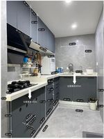 Cuisine moderne modulaire écologique en bois massif et acier inoxydable avec évier et îlot central