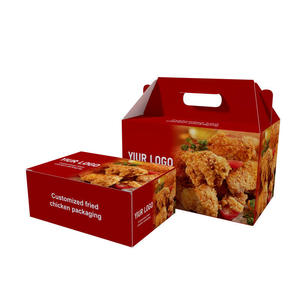 Vente en gros de papier personnalisé poignée de boîte d'emballage de restauration rapide papier à emporter de qualité alimentaire de poulet frit pour poulet autres articles de <span class=keywords><strong>menu</strong></span> - Product Image 1