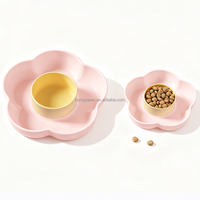 Collection Printemps – Gamelle 2-en-1 Macaron Colorée pour Nourrissement Lent et Abreuvoir, Gamelle d'Enrichissement Floral pour Chat avec Ventouses