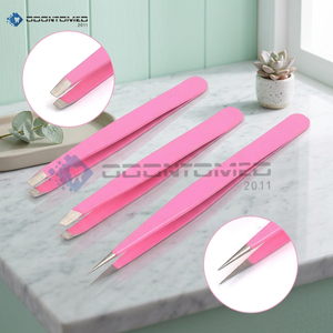 Juego de pinzas con puntas inclinadas, rectas y puntiagudas, el mejor para cejas, pelo encarnado y férulas (rosa), 3 piezas - Product Image 2