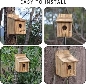 Petite <span class=keywords><strong>maison</strong></span> d'oiseau en bois fabriquée à la main avec poteau <span class=keywords><strong>pour</strong></span> une utilisation en extérieur <span class=keywords><strong>pour</strong></span> hamsters chiens lapins chats améliorer l'attrait du jardin - Product Image 5
