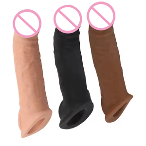 Meistverkaufter Weicher Wiederverwendbarer Verlängerter Verdickter Penis-Sleeve Kondom mit <span class=keywords><strong>Noppen</strong></span> für Männer zur Vergrößerung - Hautfarben/Braun/Schwarz 20*3,6cm - Product Image 1