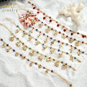 JML ताबीज तुर्की शैतान आंख पायल के साथ विंटेज गुलाब वेलेंटाइन दिन उपहार समायोज्य कंगन चेन लिंक कंगन - Product Image 1