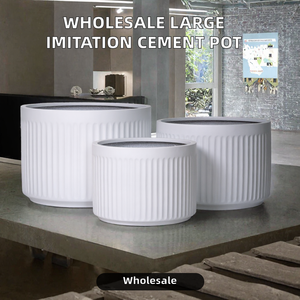 Pot de fleurs blanc côtelé, jardinière sur pied en fibre de verre, conteneur rond pour fleurs artificielles, décoration de jardin - Product Image 2