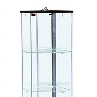 Vitrine à bijoux hexagonale moderne de luxe en verre trempé avec éclairage LED et miroir au dos, décoration intérieure de haute qualité, noir poli