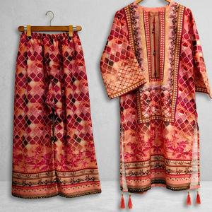 Women's 2-Piece Long Length Premium Corduroy Lawn Chiffon Suit Set SL00248 - Product Image 1