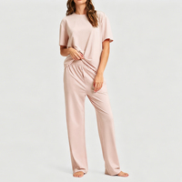 Ensemble de pyjama en coton de bambou pour femmes, été/printemps, tricoté, vêtements de nuit confortables, t-shirt à manches courtes et pantalon