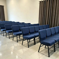 Chaises d'église bleues à pois dorés en gros, empilables et connectables, sièges rembourrés en métal pour salles de culte