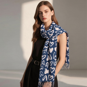 Cozy Heart Print Wool Blend Scarf for Women 70x180cm Soft Fringed Shawl Warm Fashion Wrap for Autumn Winter - Product Image 3