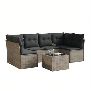 Conjunto de Sofás de Ratán Gris para Patio, 7 Plazas, Muebles de Exterior de Diseño Contemporáneo, Seccional Moderno para Jardín con Mesa de Centro - Product Image 1