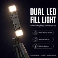 Trépied perche à selfie avec lumière d'appoint LED, télécommande Bluetooth 5.0, pince de 65-99 mm pour vlog, diffusion en direct et selfie de groupe