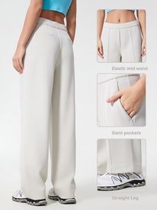 Pantalones de salón Air-Layer para mujer-2025 Nuevos pantalones de yoga de pierna ancha con drapeado ultrasuave | Pantalones de entrenamiento transpirables de corte recto - Product Image 5