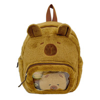 Sac à dos en peluche doux en polyester transparent avec motif capybara mignon pour filles, étudiants, sac d'école dessin animé