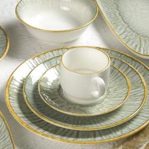 Ensemble d'assiettes en céramique JQY, vente en gros, vaisselle en porcelaine verte nordique, ensemble d'assiettes rondes pour la maison et la cuisine - Product Image 4