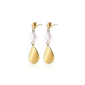เอมี่ เอมี่ต่างหูมุกทรงหยดน้ำ ชุบทอง มุกเทียมสีขาว ทรงหยดน้ำทรงกลม สำหรับผู้หญิง สวมใส่ได้ทุกวัน สไตล์คลาสสิก - Product Image 1