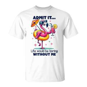 Camiseta de Cóctel Pink Flamingo Unisex para Adultos, Manga Corta, Cuello Redondo, Impresión Digital, Diseño de Vacaciones de Verano en la Playa - Product Image 1
