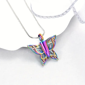 Cremação Borboleta Urna Colar Jóias para Cinzas para Mulheres Aço Inoxidável Incrustado Cristal Memorial Pingente - Product Image 4