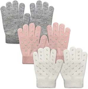 Best&wecan Children Magic Fashion Warm Acrylic Knit Winter Gloves Cute China Girl Kids Touch Screen Winter Gloves Men Waterproof