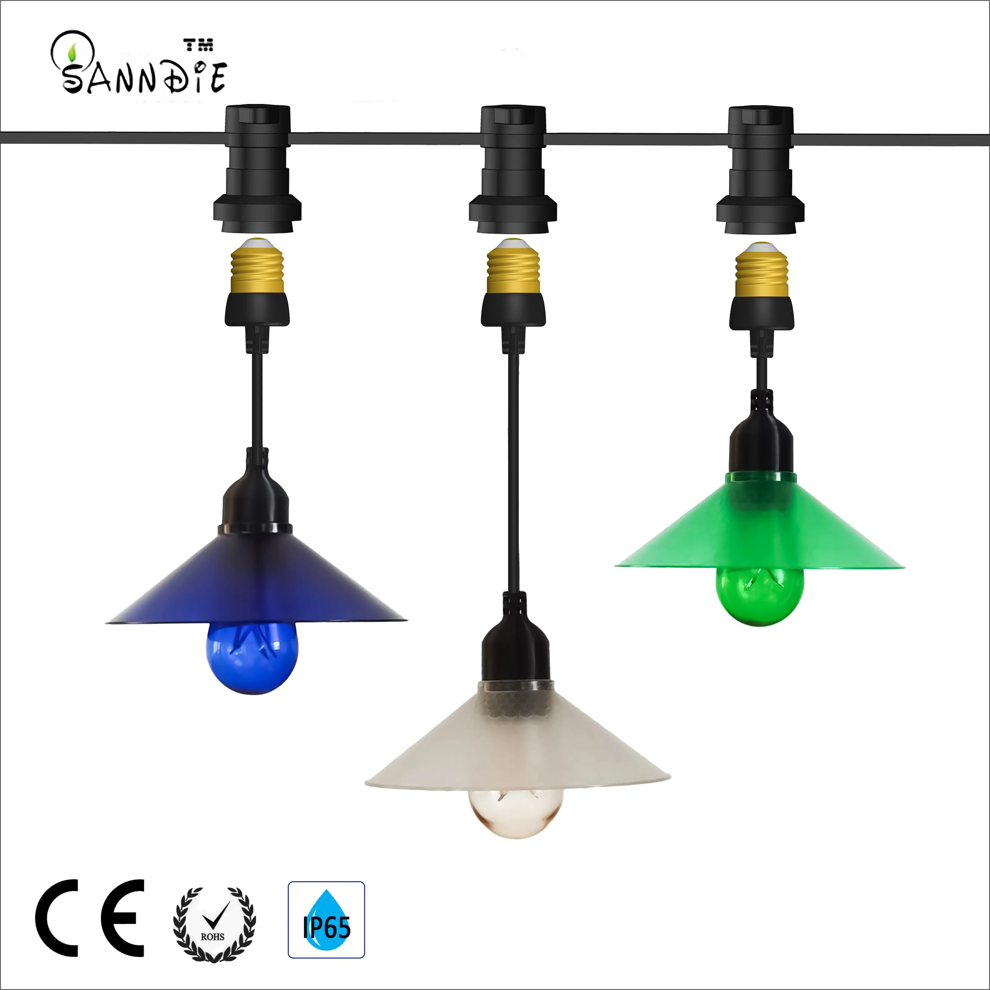 Riem Lampjes Met Lampenkap Hanglamp Houder Voor E27 Lichtstrip Hanglamp Houder Voor E27 String Light Strip Outdoor Ip65
